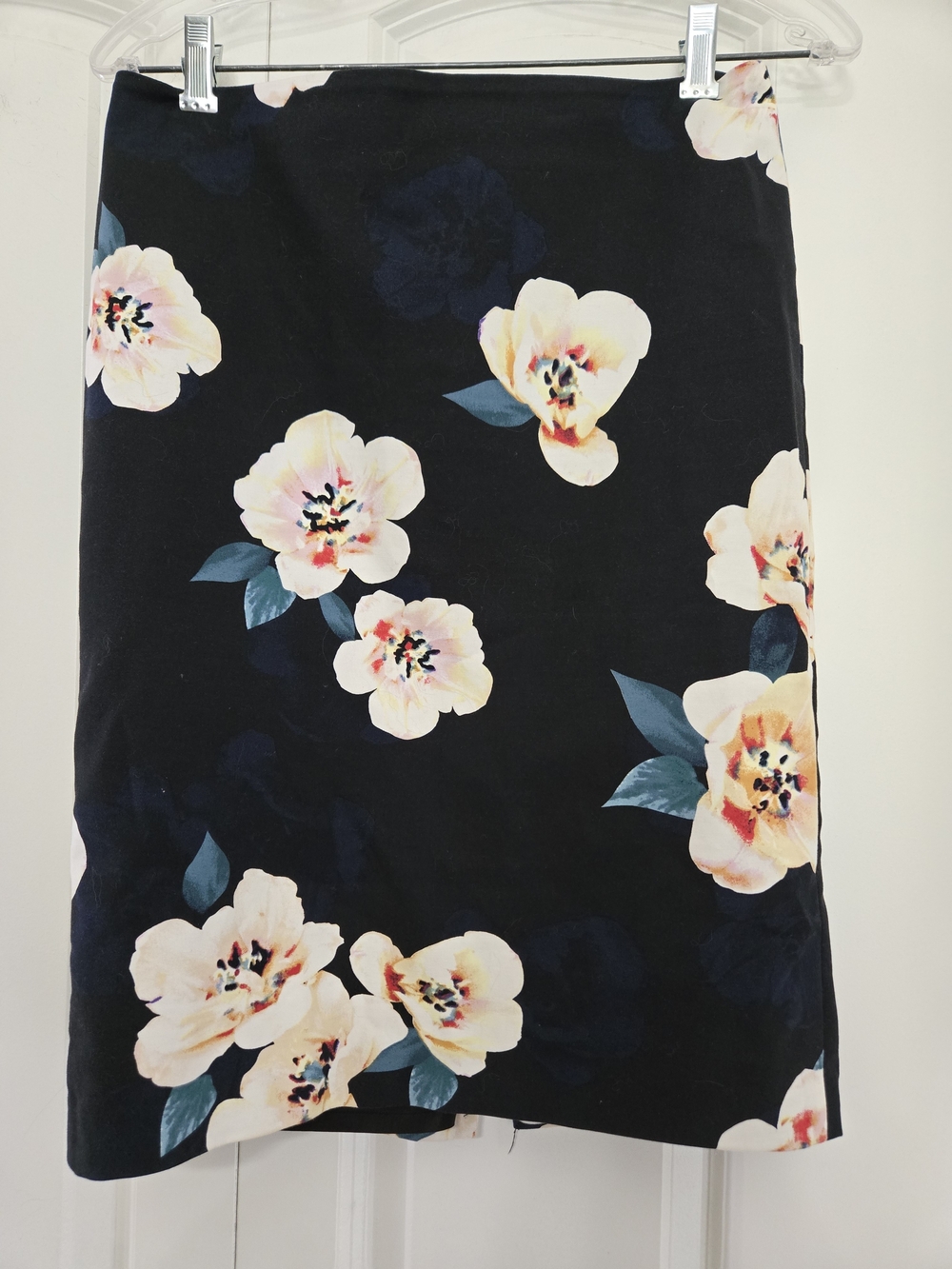 Lord & Taylor Black Pencil Skirt with Cream Floral Print
